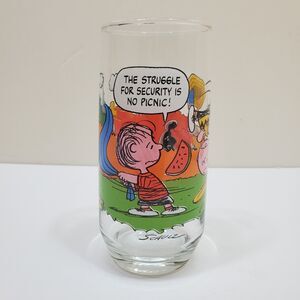 VTG. 1965 Camp SNOOPY COLLECTION GLASS THE STRUGGLE FOR SECURITY IS NO PICNIC
